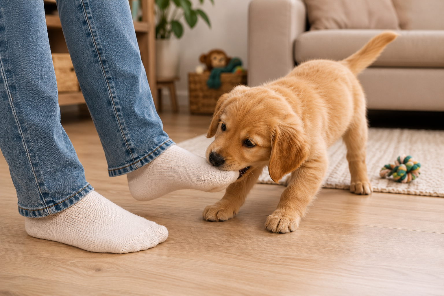 Mon chiot mord les pieds : pourquoi et comment arrêter ?