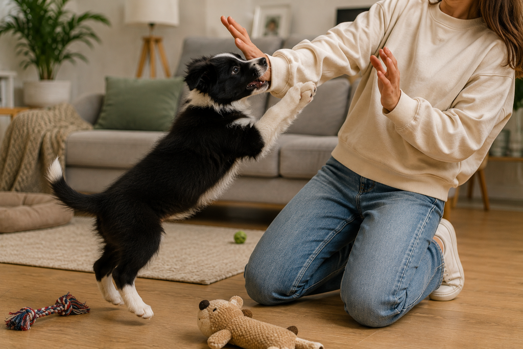 chiot saute et mord