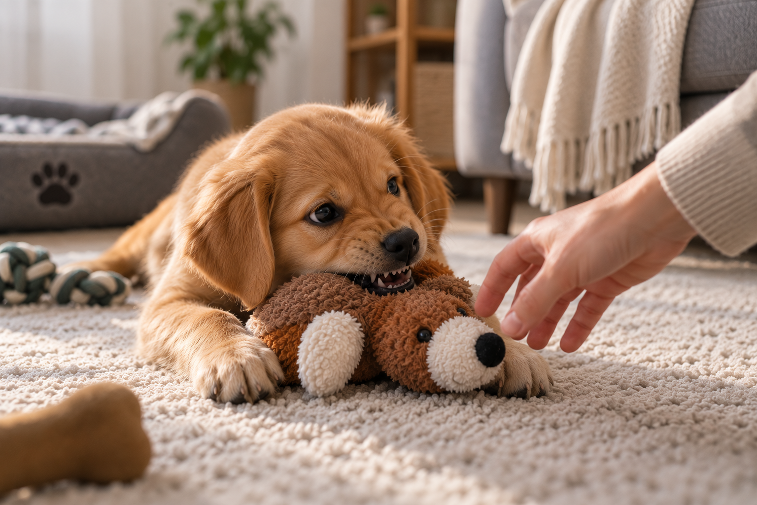 Mon chiot grogne quand on lui enlève un objet : que faire ?